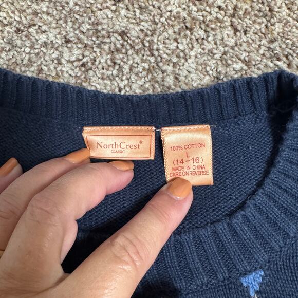 Y2K Vintage Argyle Cardigan NorthCrest L Blue Tan Cotton GUC Preppy Academia - Picture 5 of 8